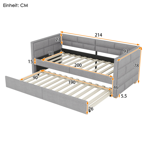 90*200cm Schlafsofa mit ausziehbarem Bett, minimalistisches Styling