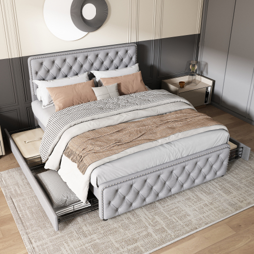 Gepolstertes Doppelbett mit vier Schubladen-OKWISH