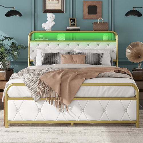 Bett mit Eisenrahmen und rautenförmigen Zuglaschen-OKWISH