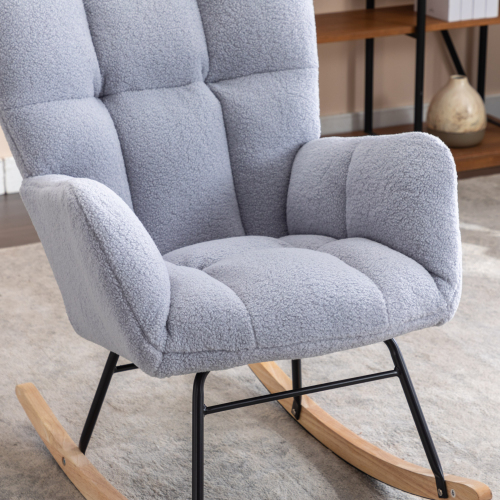 Mid Century Modern Teddy Fabric Tufted Upholstered Rocking Chair Padded Seat For Living Room Bedroom
