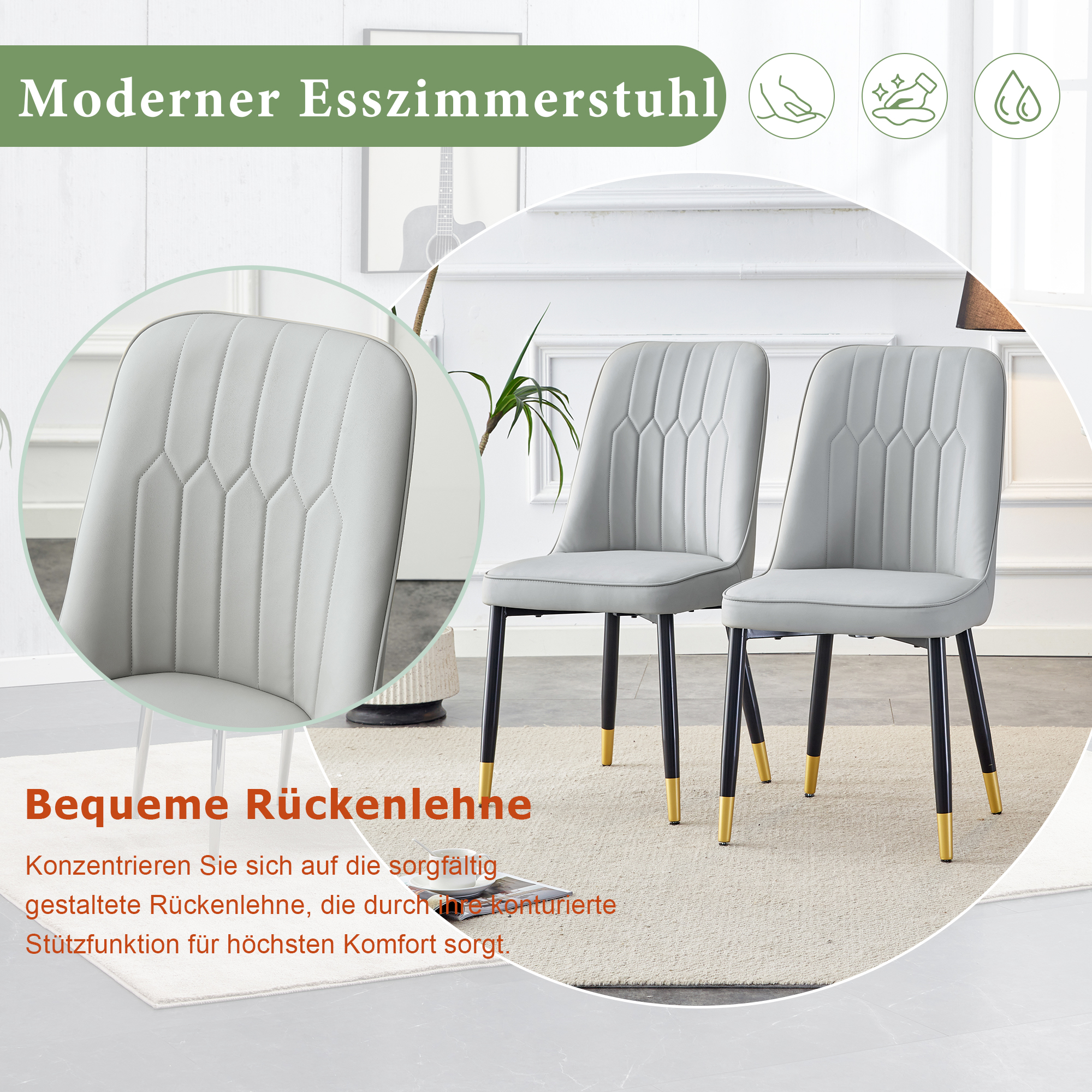 OKWISH Dining Chair with PU Seat and Metal Legs