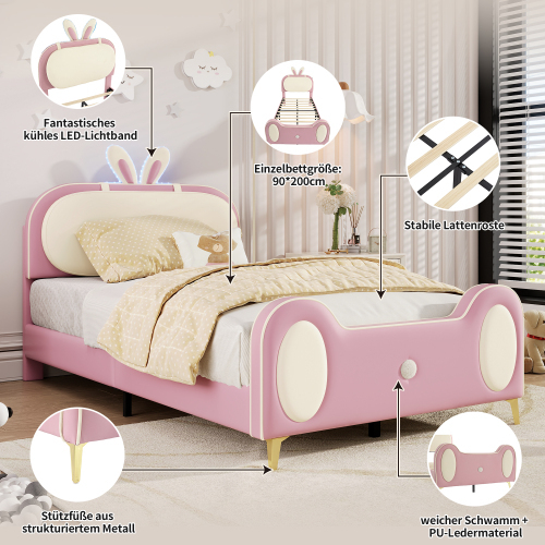 Kinderbett mit weichem Kaninchenkopfteil-OKWISH