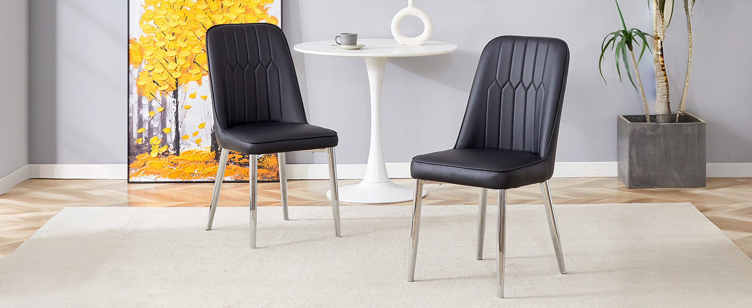 OKWISH Black Dining Chair with PU Leather and Metal Legs