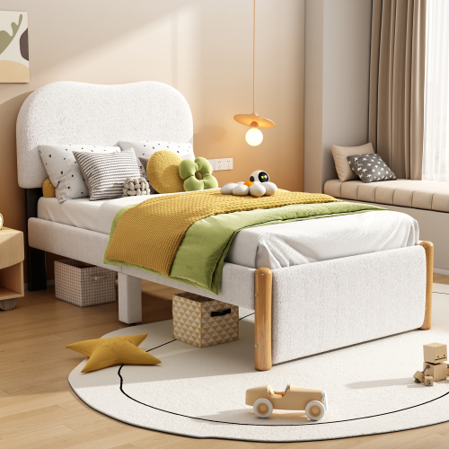 90*200cm Flachbett, Polsterbett, Kinderbett, weißes Kopfteil, minimalistisches Styling