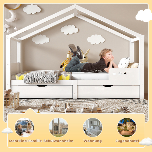 Bett aus Kiefernholz in Hausform mit Rahmen-OKWISH