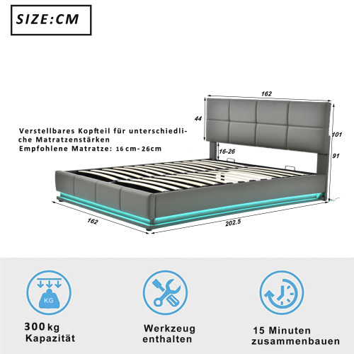 Metalllattenrost und Bettkasten-Polsterbett-OKWISH