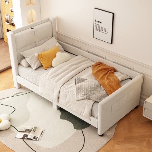 90*200cm Flachbett, gepolstert, mit USB-Anschluss, minimalistisches Design