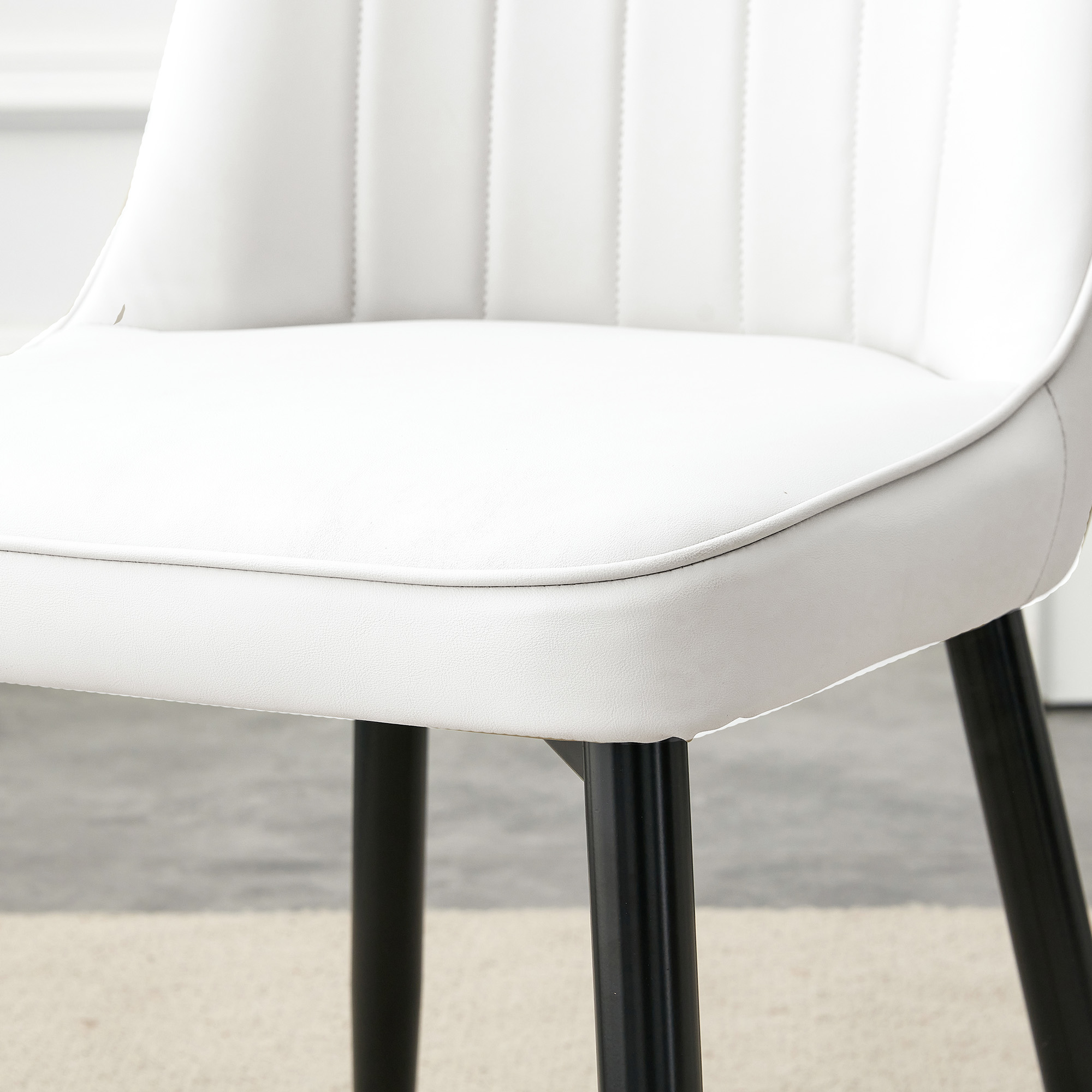 OKWISH White PU Dining Chairs Set with Black Metal Legs