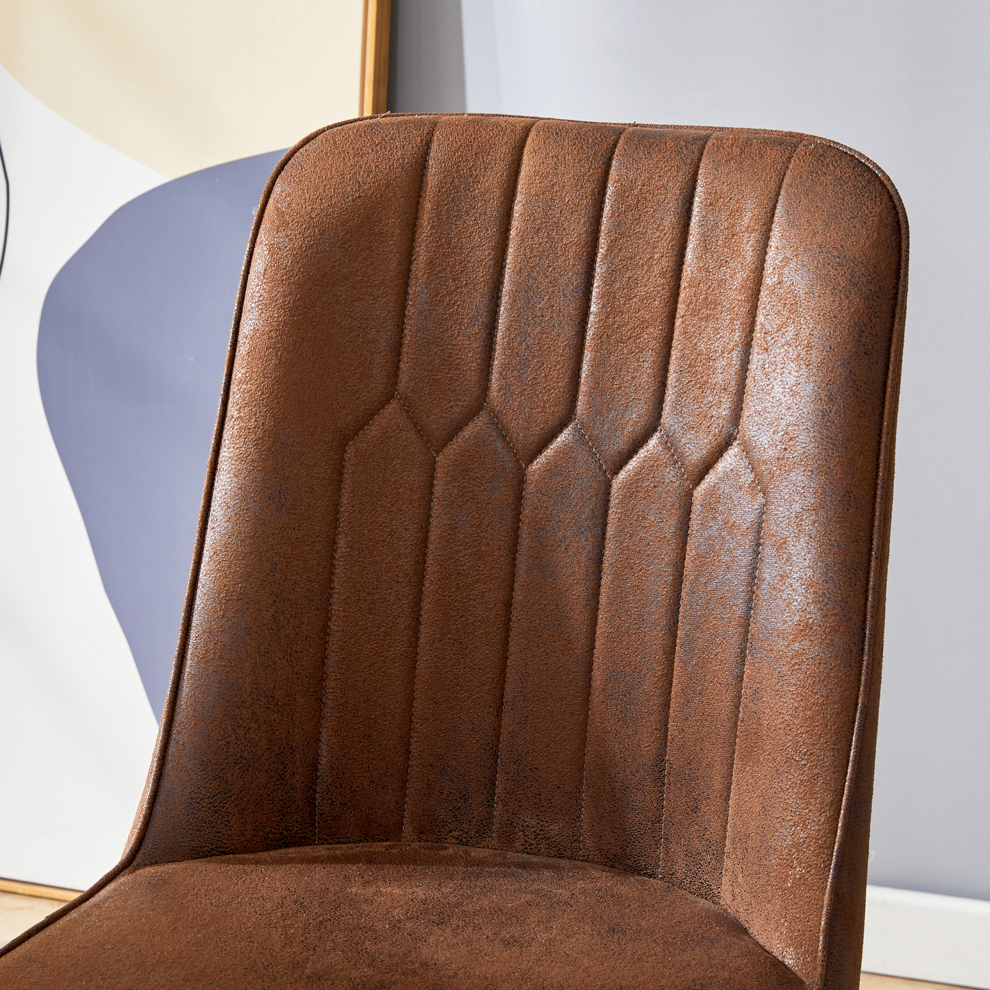 OKWISH Set of 2 Brown Dining Chairs with Metal Legs