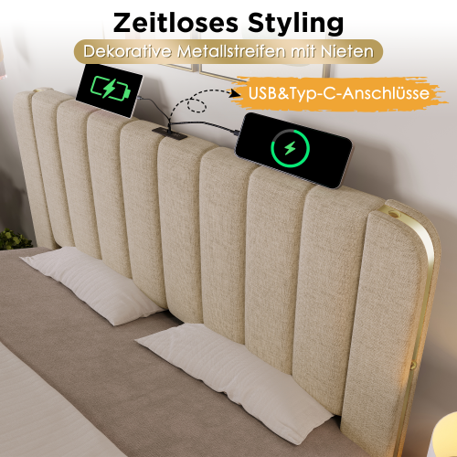 Gepolstertes Doppelbett aus Leinen-OKWISH