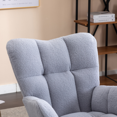 Mid Century Modern Teddy Fabric Tufted Upholstered Rocking Chair Padded Seat For Living Room Bedroom
