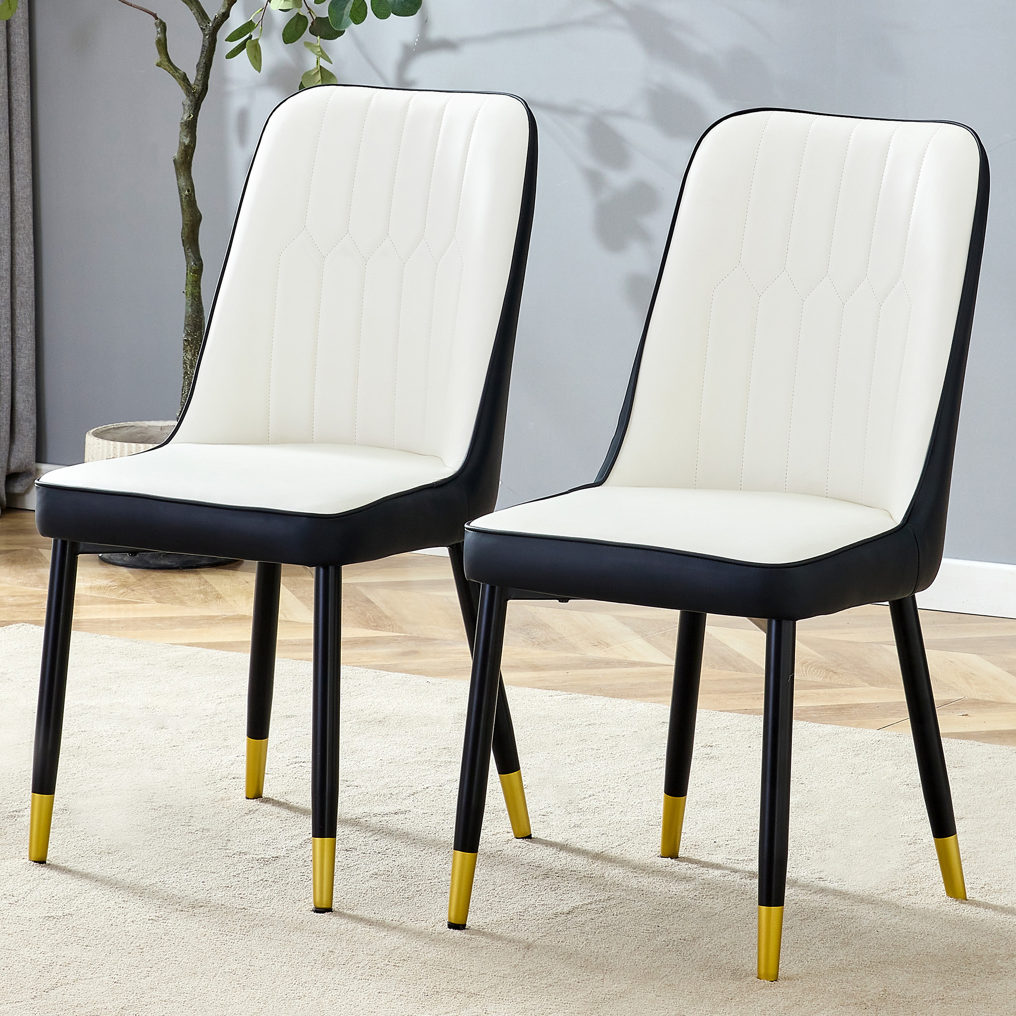 OKWISH Dining Chair with PU Leather Seat and Metal Legs