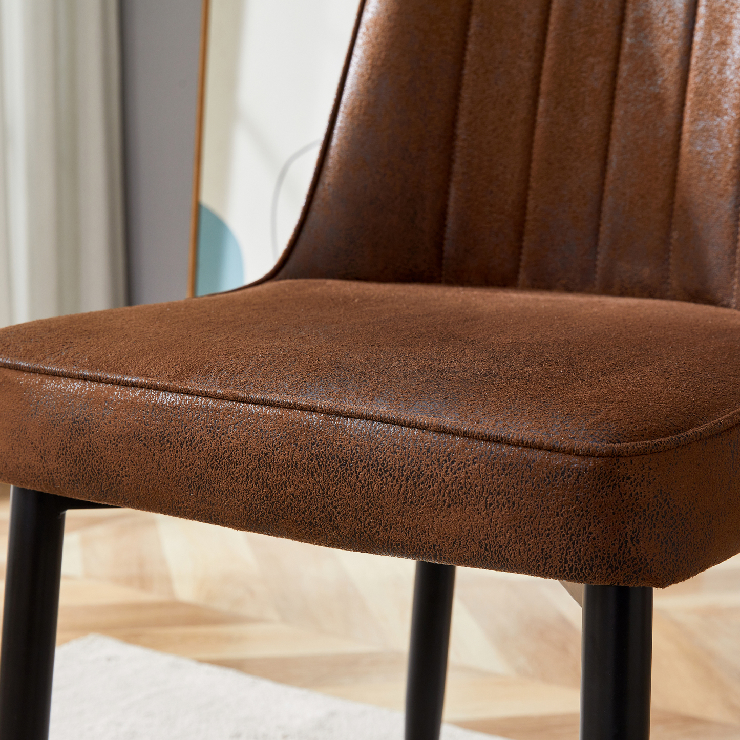 OKWISH Set of 2 Brown Dining Chairs with Metal Legs