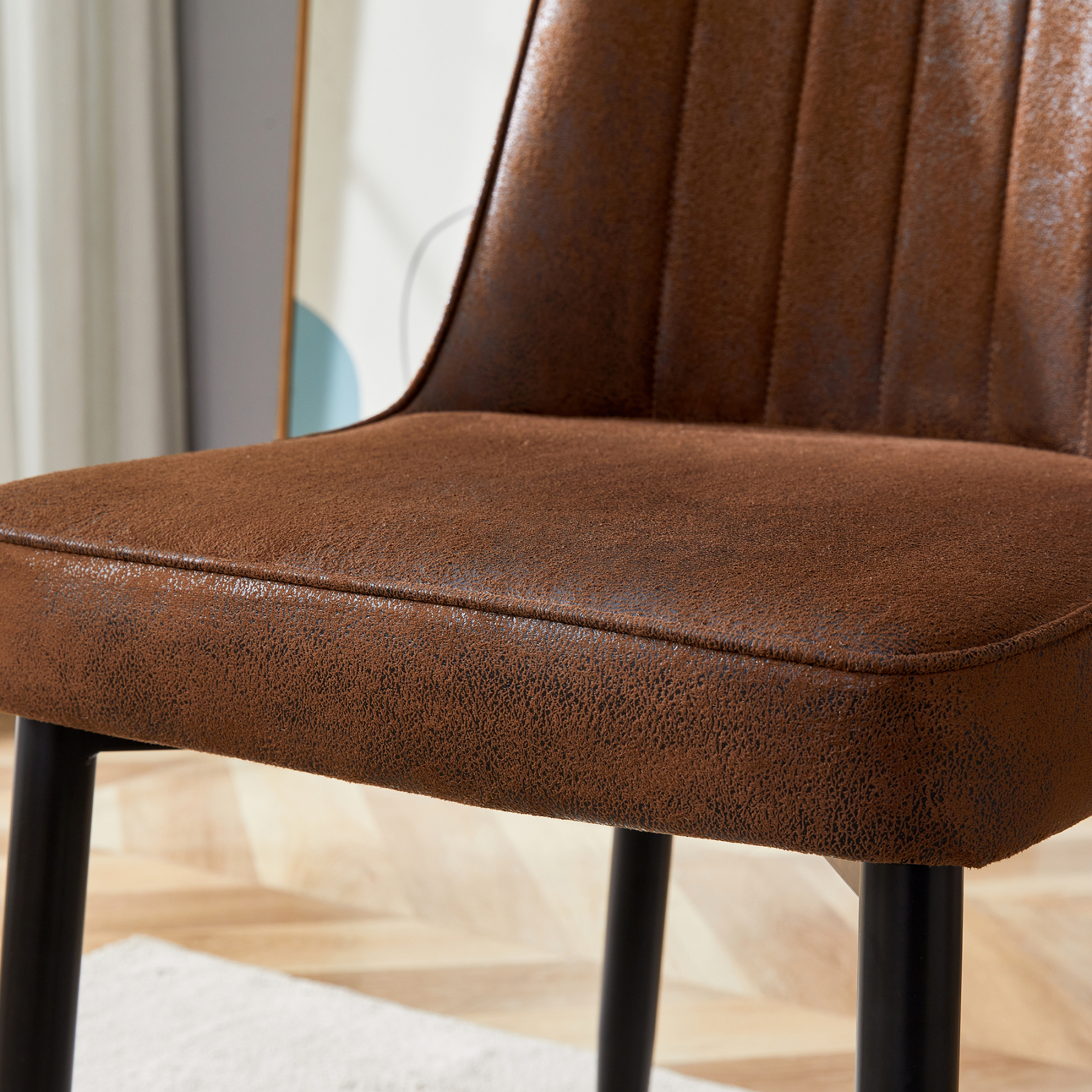 OKWISH Set of 2 Brown Dining Chairs with Metal Legs