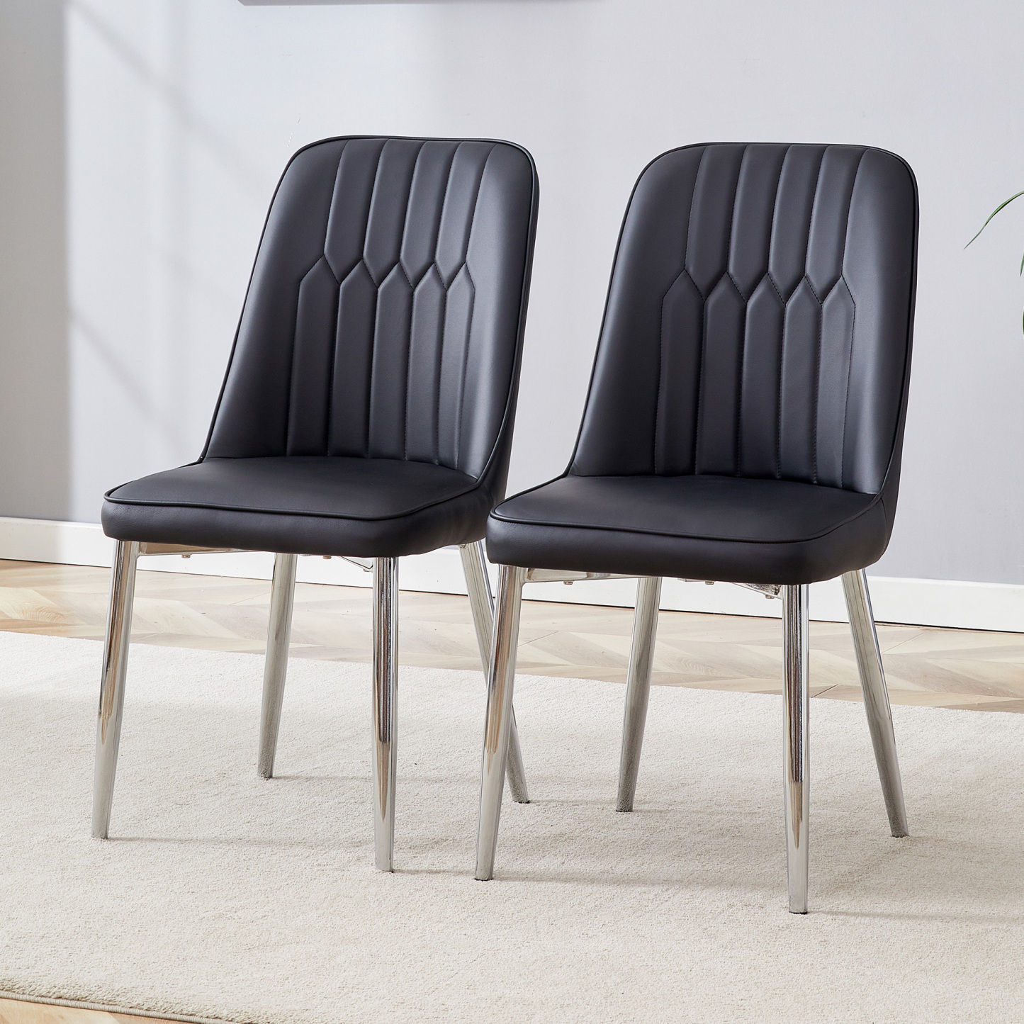 OKWISH Black Dining Chair with PU Leather and Metal Legs