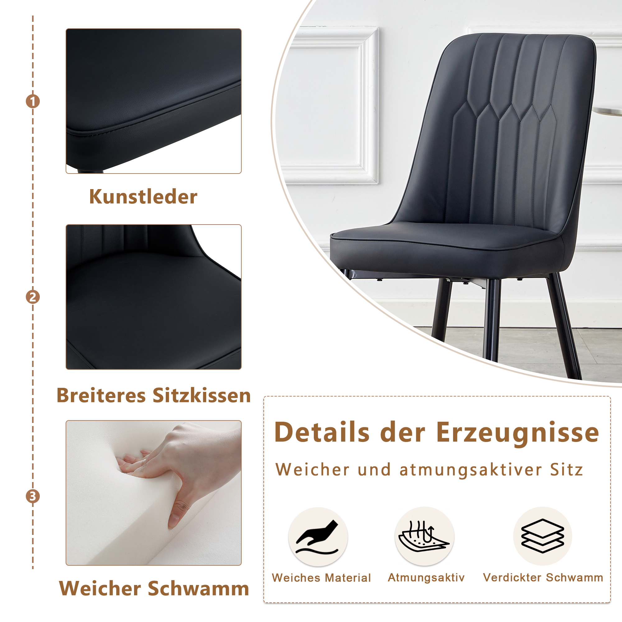 OKWISH Black PU Leather Dining Chair Set with Metal Legs
