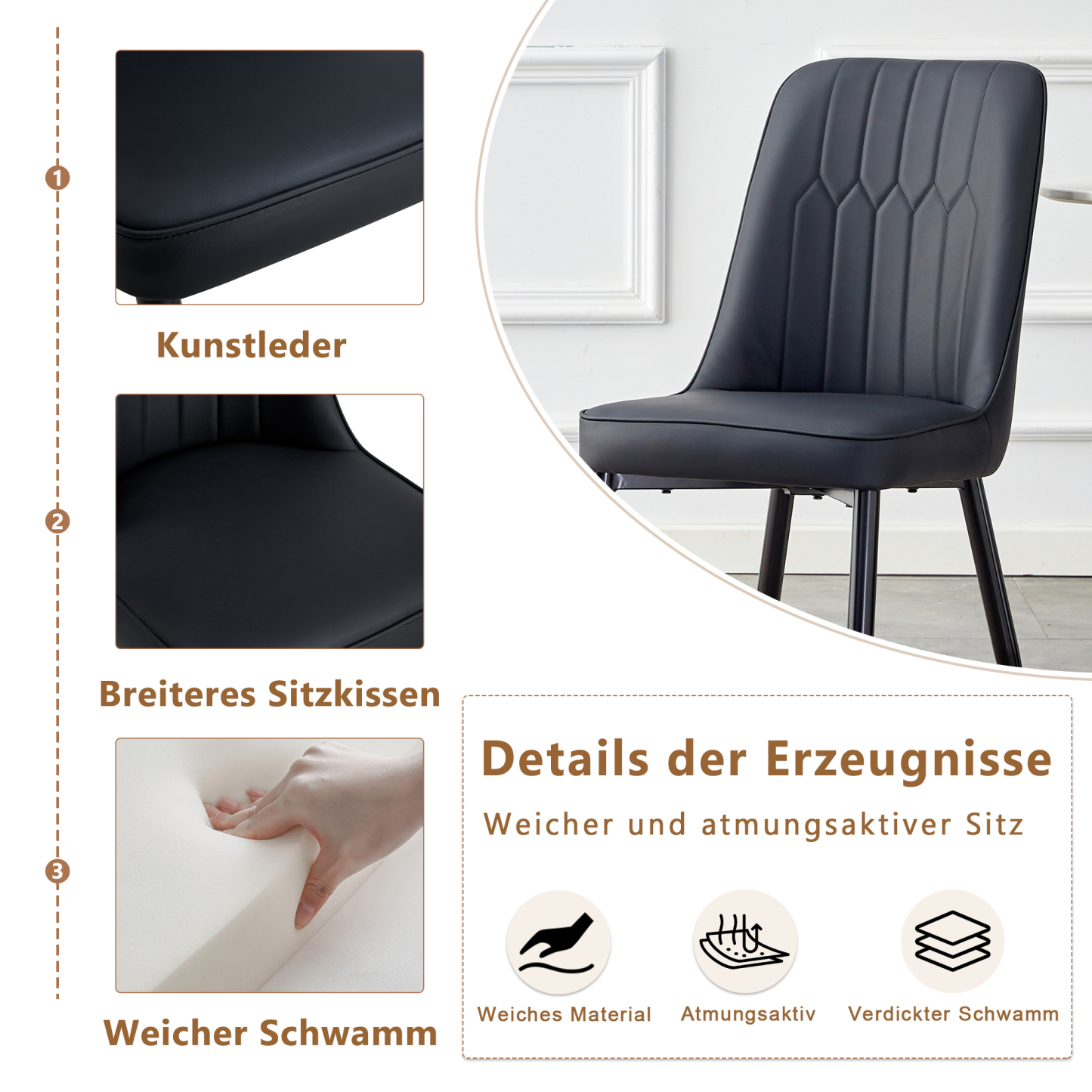 OKWISH Black PU Leather Dining Chair Set with Metal Legs