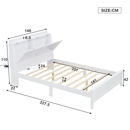 Doppelbett, Offenes Regal, Ablagefach mit herunterklappbarer Tür, Mit Umgebungslichtstreifen, Warmgelber Lichtstreifen, Flachbetten, Heranwachsende und Erwachsene, 140x200cm 