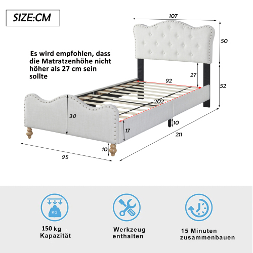 Hautfreundliches Kinder-Polsterbett aus Leinen-OKWISH
