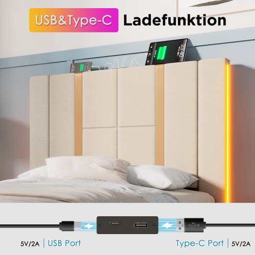 Multifunktionales gepolstertes Doppelbett aus Holz-OKWISH