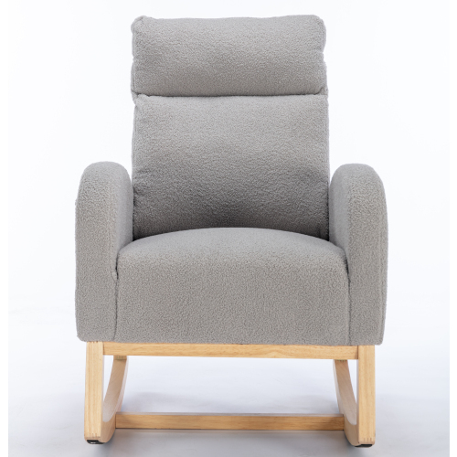 Mid Century Modern Teddy Fabric Upholstered Rocking Chair Padded Seat For Living Room Bedroom