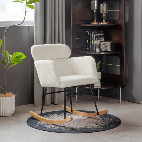 Robuster Schaukelstuhl mit Gestell aus Gummibaumholz und Pedalen-OKWISH