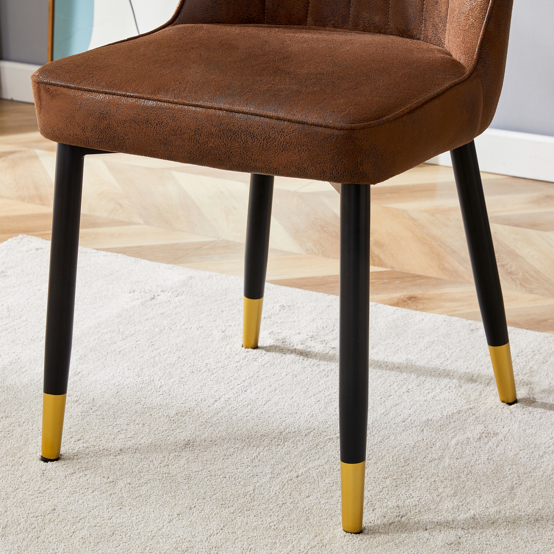 OKWISH Set of 2 Brown Dining Chairs with Metal Legs