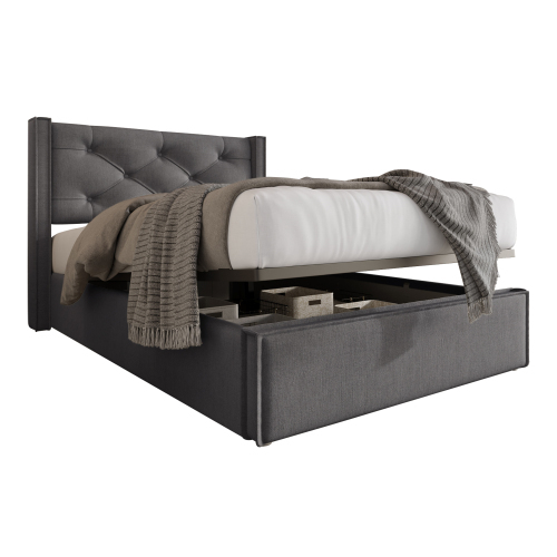 Hydraulisch Doppelbett Polsterbett,Bett mit Lattenrost aus Metallrahmen