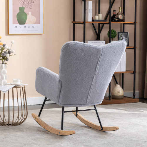 Mid Century Modern Teddy Fabric Tufted Upholstered Rocking Chair Padded Seat For Living Room Bedroom