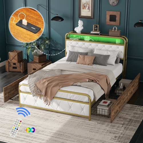 Bett mit Eisenrahmen und rautenförmigen Zuglaschen-OKWISH