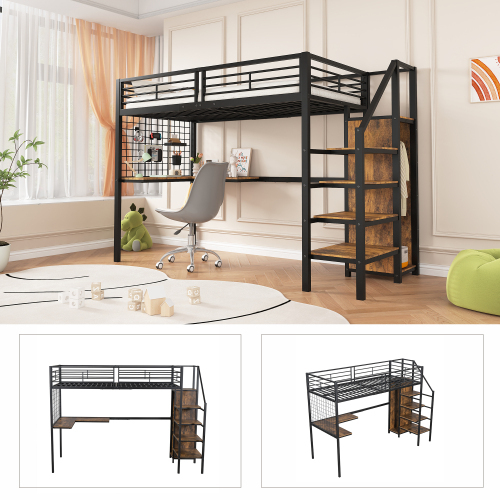 Hochbett mit Tisch und Kleiderschrank-OKWISH