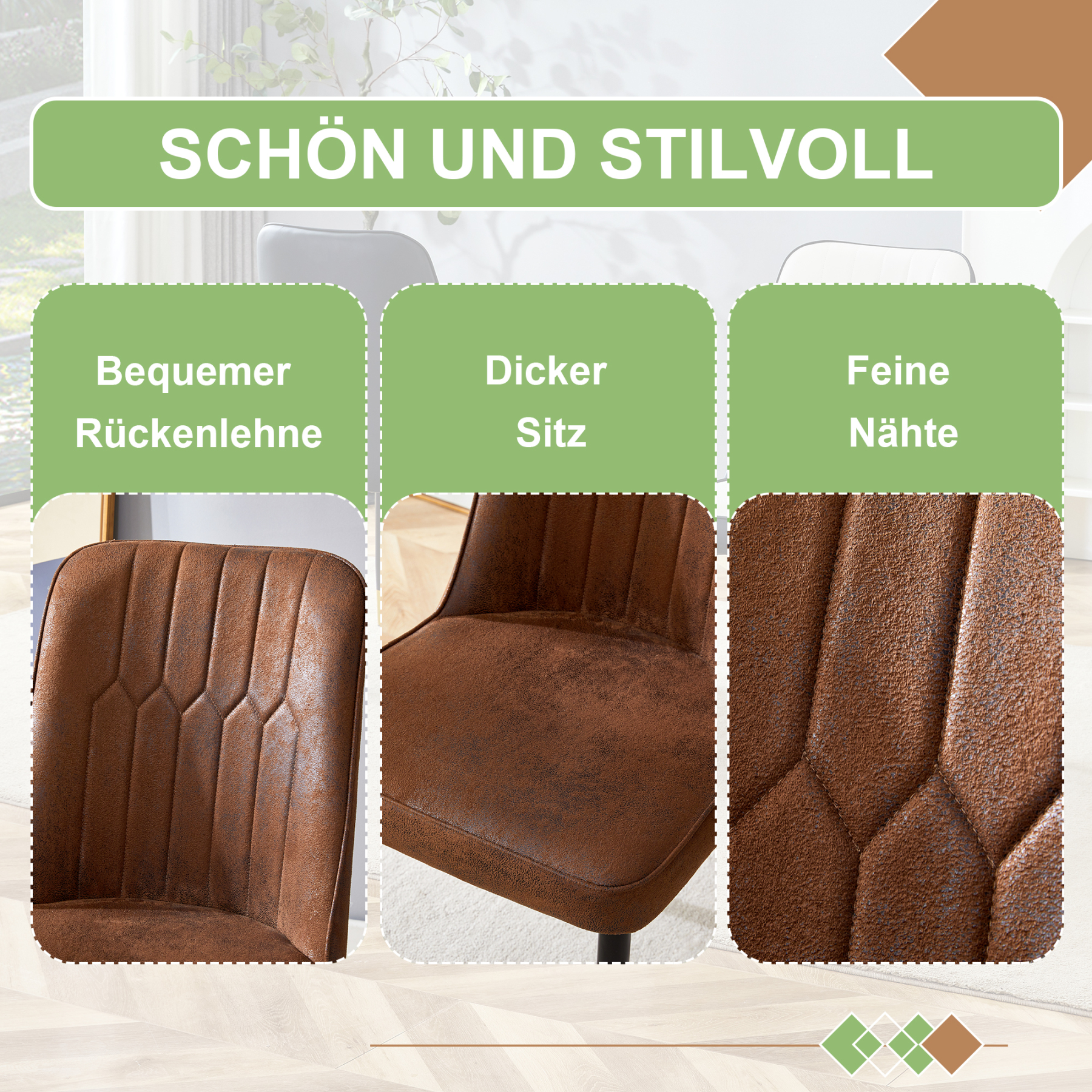 OKWISH Set of 2 Brown Dining Chairs with Metal Legs