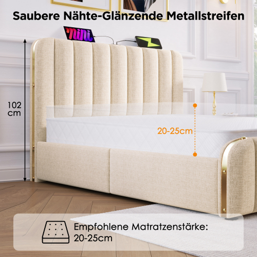 Gepolstertes Doppelbett aus Leinen-OKWISH