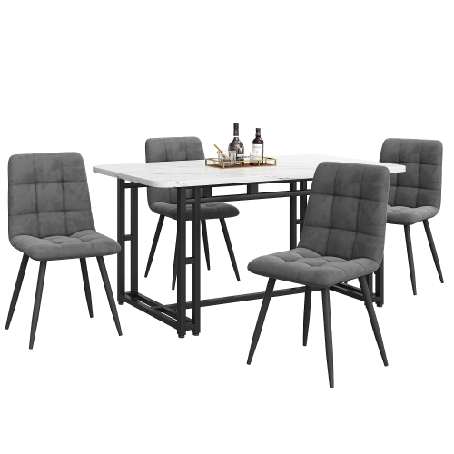 Schwarz Esstisch mit 4 Stühlen Set,Moderne Küche Esstisch Set, Dunkelgrauer Samt Esszimmerstühle
