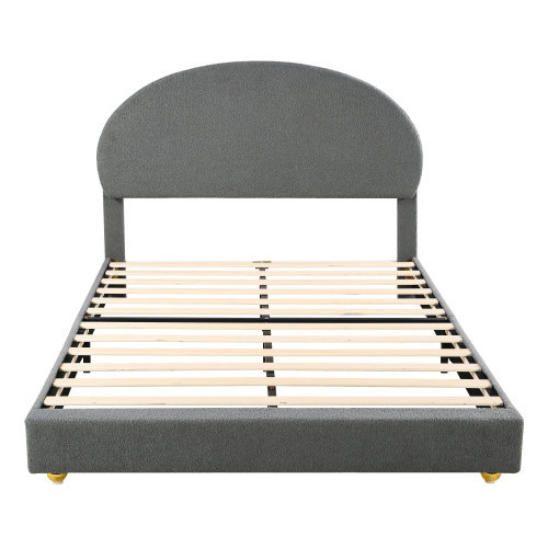 Teddy Samt Polsterbett 140*200, Doppelbett Polsterbett mit bogenförmigem Kopfteil und Lattenrost