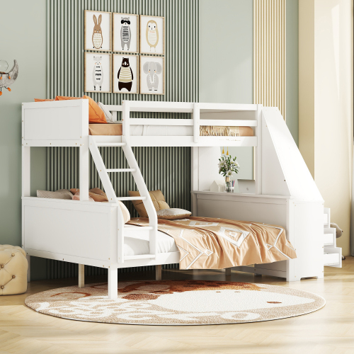 90*200cm140*200cm Etagenbett, Kinderbett, ausgestattet mit Tisch, großer Stauraum, hohes Geländer