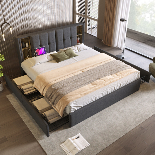 Doppelbett aus beigem Samt aus Holz-OKWISH