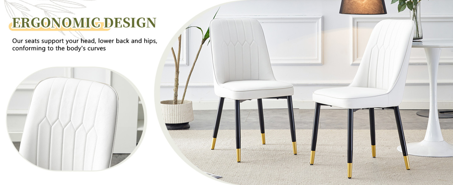 OKWISH White PU Dining Chairs Set with Black Metal Legs