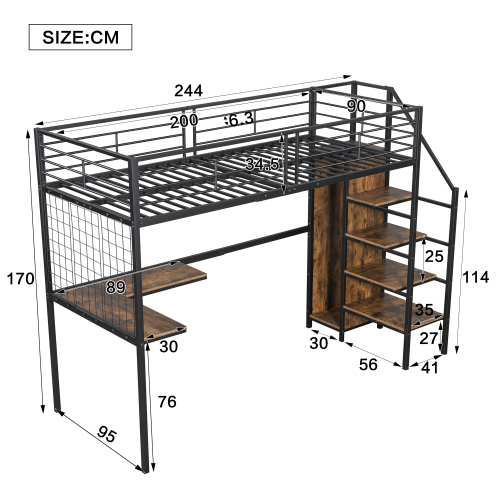 Hochbett mit Tisch und Kleiderschrank-OKWISH