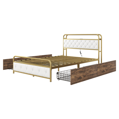 Bett mit Eisenrahmen und rautenförmigen Zuglaschen-OKWISH