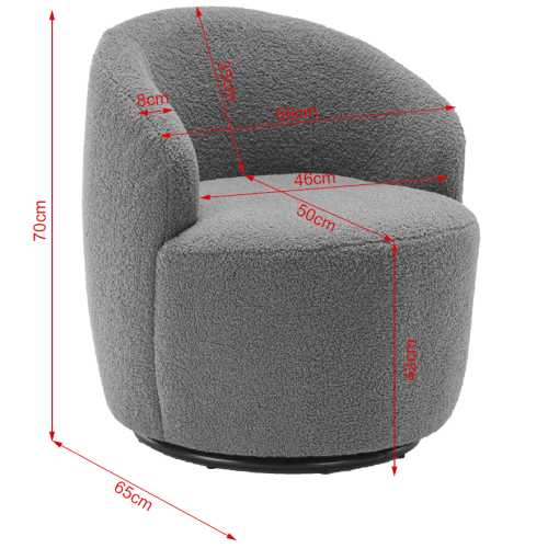 Soft Teddy Fabric Swivel Accent Armchair Barrel Chair With Black Powder Coating Metal Ring