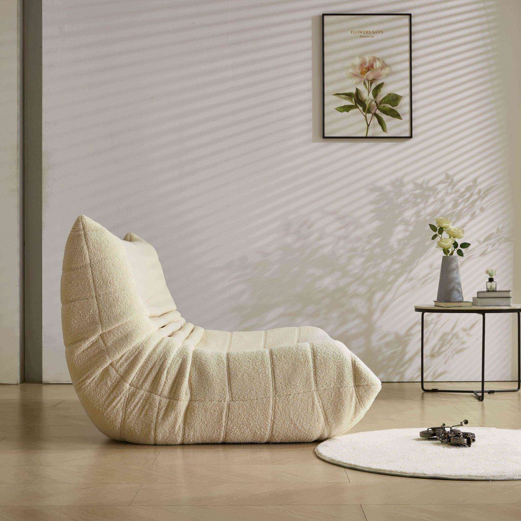 okwish Schlafsofas Klassische Sessel Lazy Sofa mit Rückenlehne und Fußstütze, Doppelsofa Indoor-Sitzkissen faltbarer Meditationsstuhl für Wohnzimmer- Teddysamt, Beige