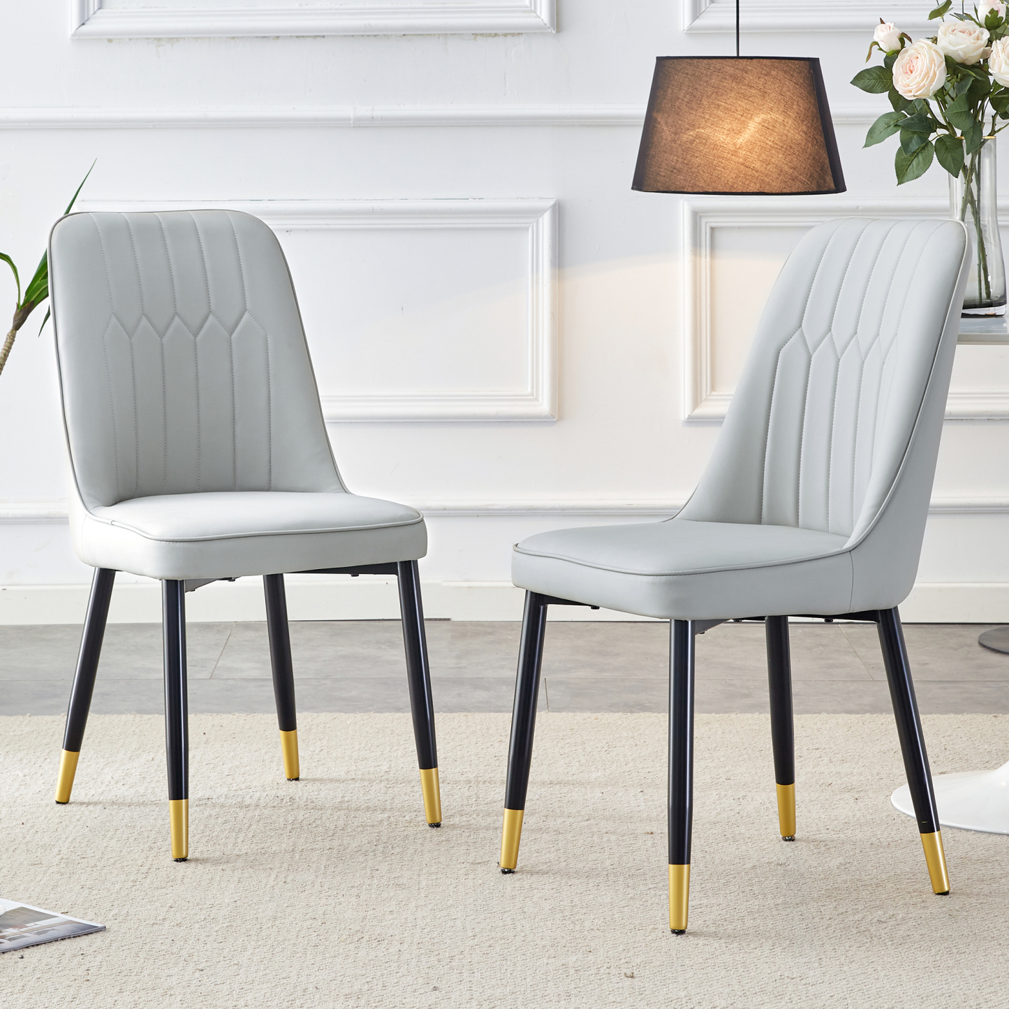 OKWISH Dining Chair with PU Seat and Metal Legs