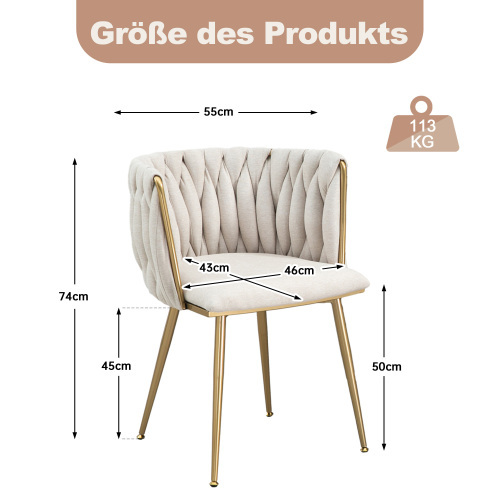 Casual Dining Chair Sofa Chair Leinenstoff gepolsterter Loungesessel (Eisenfüße) 2pcs/set 