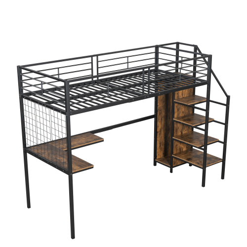 Hochbett mit Tisch und Kleiderschrank-OKWISH