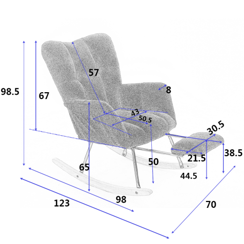 New Modern Teddy Fabric Tufted Upholstered Rocking Chair with pull-out footrest