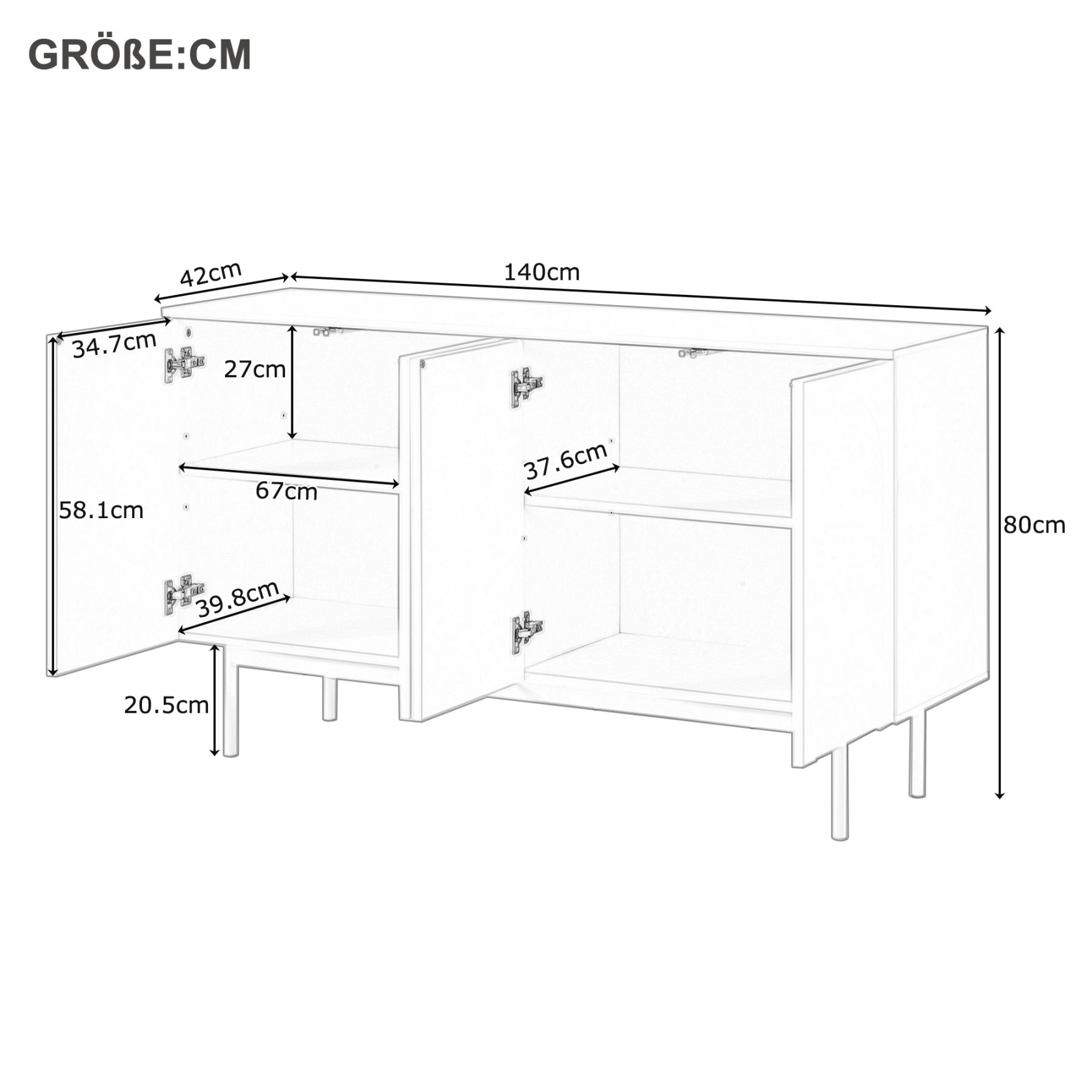 Buffet Bahut Moderne 120×35×71cm - OKWISH - 4 Portes, Espace de Rangement et Plateau Réglable - Blanc - Contemporain