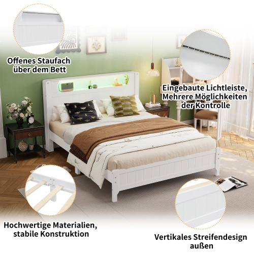 Doppelbett mit offenen Regalen und stimmungsvoller Beleuchtung-OKWISH