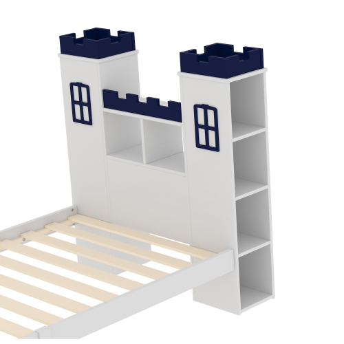 assivholzbett 90x200, Burgform, mehrere Ablagefächer, Lattenrost, Kinderbett, Jugendbett, Einzelbett