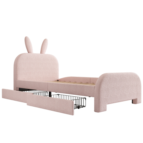 Flaches Bett, gepolstert, Schafwolle resistent, Cartoon Kaninchenform, zwei Schubladen